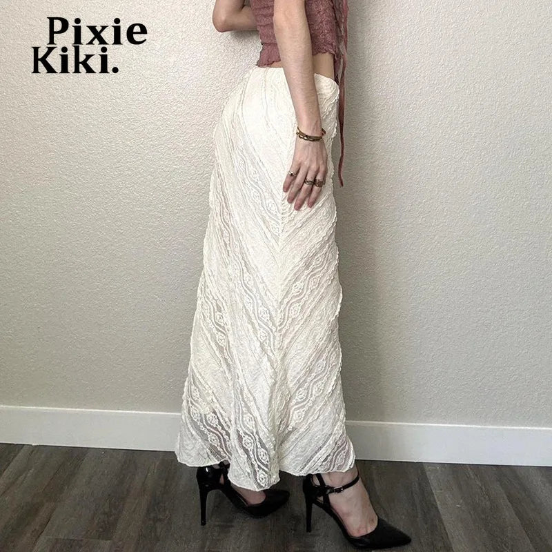 Texture Lace White Skirts for Women Bottom Elegant Fashion Low Rise Y2k Long Skirt P67-DF24