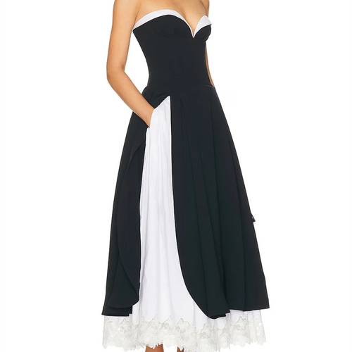 Load image into Gallery viewer, Hit Color Spliced Lace Minimalist Long Dresses for Women Strapless Sleeveless High Waist Elegant Dress Female New
