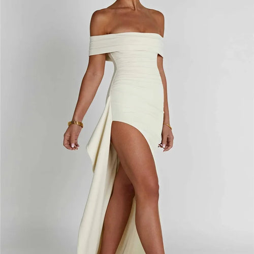 Load image into Gallery viewer, Elegant Off-shoulder High Split Maxi Dress Women Fashion Strapless Sleeveless Backless Bodycon Club Party Sexy Dress
