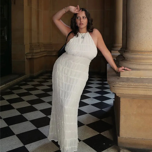 Load image into Gallery viewer, Halter Backless Sexy Maxi Dress For Women Spring Summer New Lace-up Sleeveless Pleated Beach Holiday Long Dress Elegant
