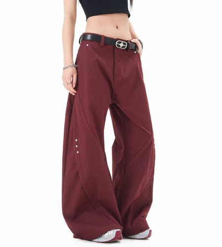 Male Suit Pants American Rivet Curved Knife Trousers Trendy Soid Color Bottoms Loose Design Casual Wide Leg Pant 9W1200