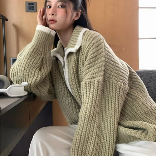Load image into Gallery viewer, 2025 Preppy Contrast Color Cardigans Women Fashion Y2k Aesthetic Loose Knitted Sweaters New Harajuku Casual Single Brested Coat
