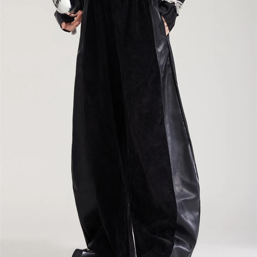 Load image into Gallery viewer, High Elastic Waist Coffee Pu Leather Spliced Wide Leg Pants New Trousers Women Fashion Tide Spring Autumn 2025 1DH8028
