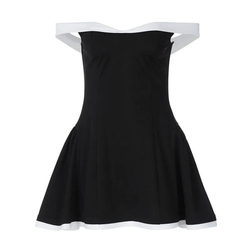 Load image into Gallery viewer, Off-shoulder Strapless Sexy Mini Dress Women Fashion Patchwork Sleeveless Backless High Waist A-line Club Party Dress
