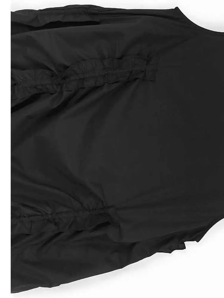 Women Black Irregular Drawstring Big Size Long Dress New Round Neck Sleeveless Fashion Tide Spring Summer 2025 1DH6574