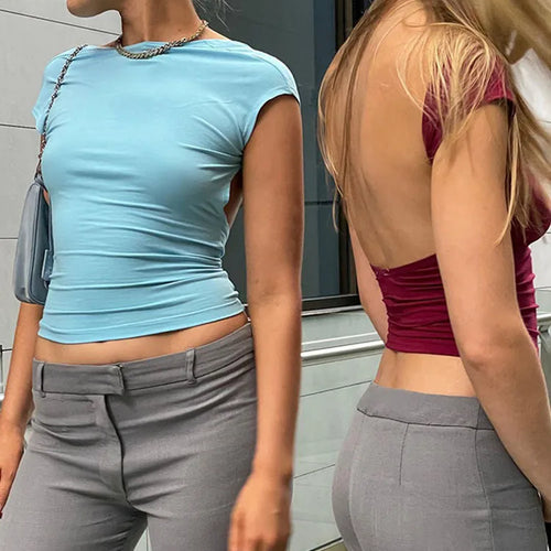 Load image into Gallery viewer, Short Sleeve Backless Tops Women Multi Ways Wear 2024 Skinny Basic Summer Slim Cropped Cut Out Sexy T Shirt Crop Top
