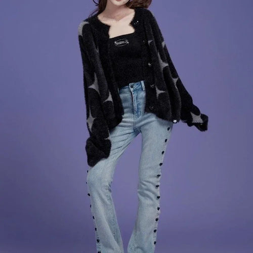 Load image into Gallery viewer, Korean Fashion Black Sweaters Women Star Print Cashmere Cardigan Y2k  Knitted Coats Female Cardigans All Match Sueter Oversized
