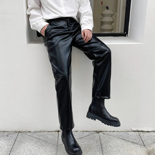 Load image into Gallery viewer, Light Luxury Casual Men&#39;s Straight PU Leather Pants Straight Long Pants Niche Chic Black Trousers Korean 9A1156
