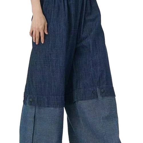 Load image into Gallery viewer, High Waist Balck Fold Tassels Color-block Denim Wide Leg Jeans New Women Trousers Fashion Tide Spring Autumn 2025 1DJ0462
