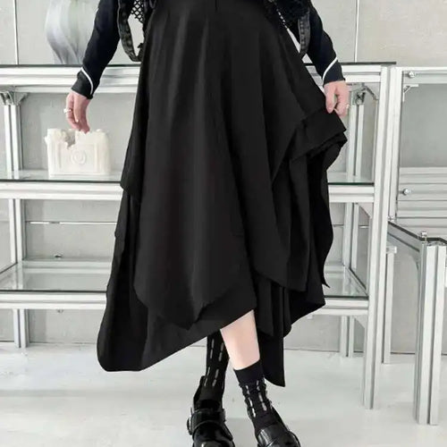 Load image into Gallery viewer, High Waist Black pleated Irregular A-line Half-body Skirt Women Loose Fit Fashion Tide New Spring Autumn 2025 1DH4346
