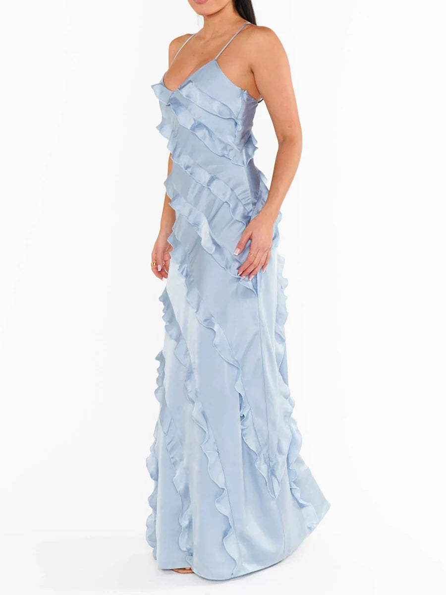 Solid Slimming Long Dresses For Women Square Neck Sleeveless High Waist Temperament Dress Female Fashion Style New