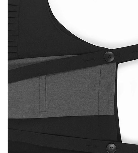 Women Black Color-block Pleated Big Size  Strap Dress New Square Collar Sleeveless Fashion Tide Spring Autumn 2025 1DH6342