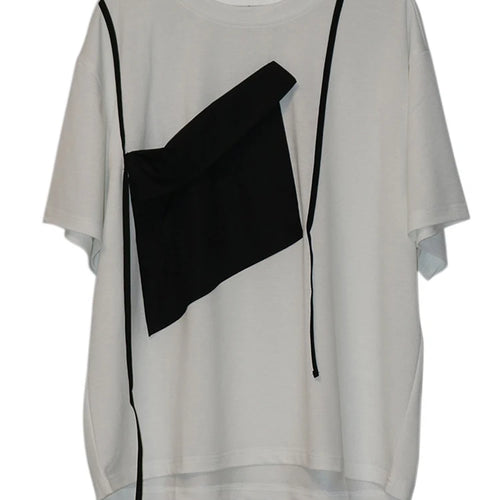 Load image into Gallery viewer, Women White Pocket Color-block Big Size T-shirt New Round Neck Short Sleeve Fashion Tide Spring Summer 2025 1DJ0213
