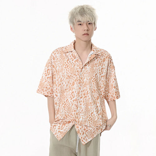 Load image into Gallery viewer, Leopard Print Men's Shirts Lapel Drape Contrast Color Short Sleeve Casual Clothing Single Breasted Loose Male Tops 9W1258
