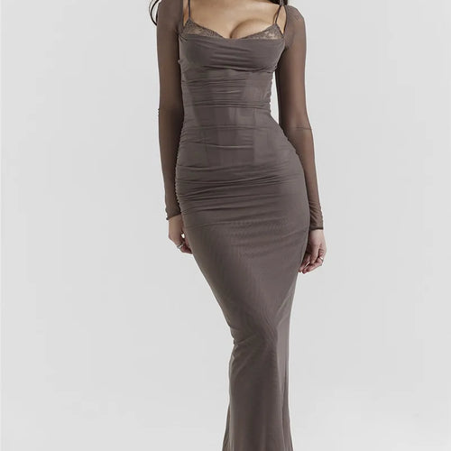 Load image into Gallery viewer, Elegant Sheer Long Sleeve Sexy Maxi Dress For Women Fashion Mesh Strapless Backless Club Party Sexy Long Dress New

