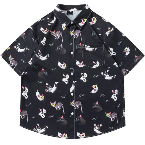 Load image into Gallery viewer, Harajuku Hawaiian Shirts Streetwear Funny Cartoon Cat Graphic Printed Summer Beach Blouse Hip Hop Casual Baggy Short Sleeve Tops

