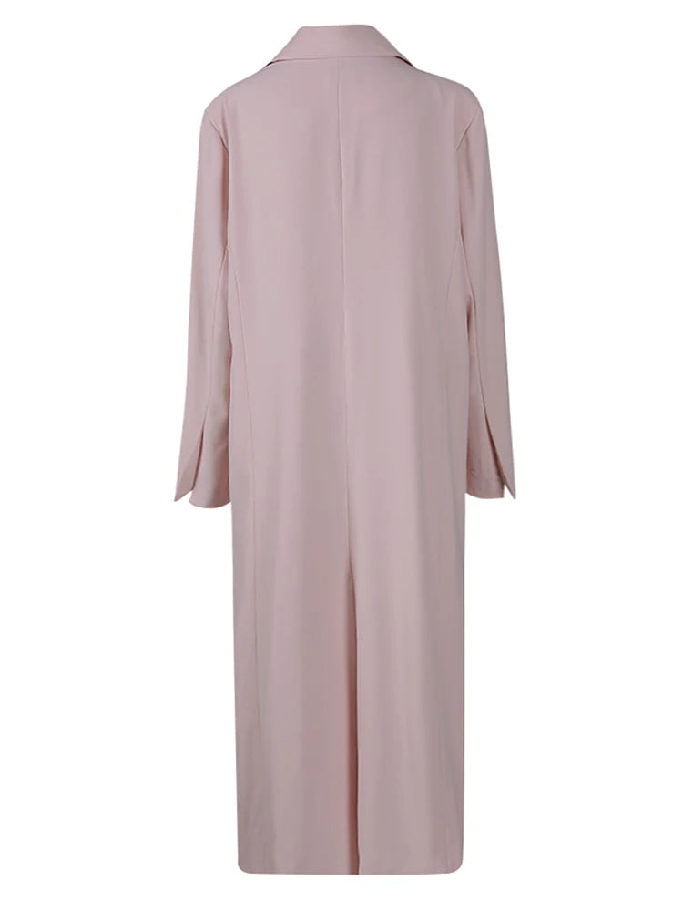 Women Single Button Big Size Long Elegant Blazer New Lapel Long Sleeve Jacket Fashion Tide Spring Autumn 2025 1LD2107