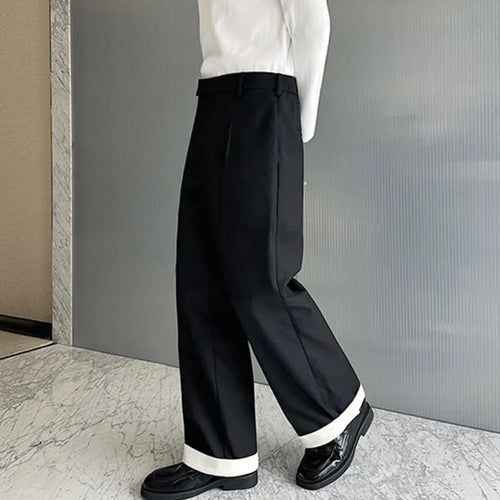 Load image into Gallery viewer, Autumn Wide Leg Suit Pants Men Contrast Color Cuffed Hidden Buckle Design Personalized Versatile Straight Pants 9C7057
