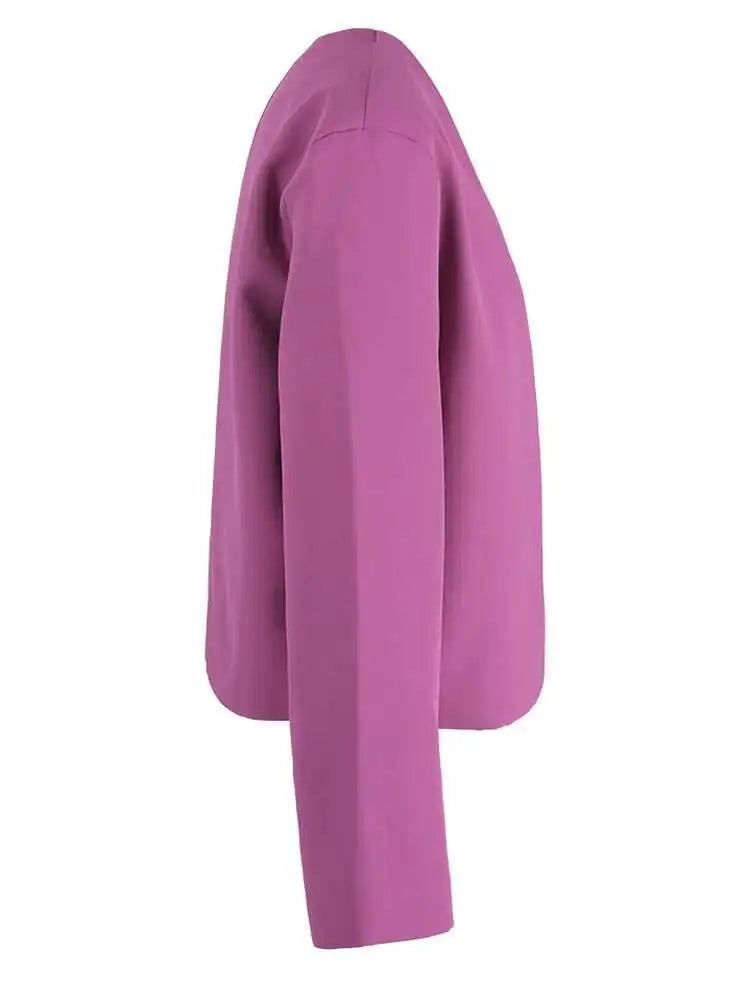 Women Purple Red False Two Big Size Short Blazer New V-neck Long Sleeve Jacket Fashion Tide Spring Autumn 2025 CPG1158