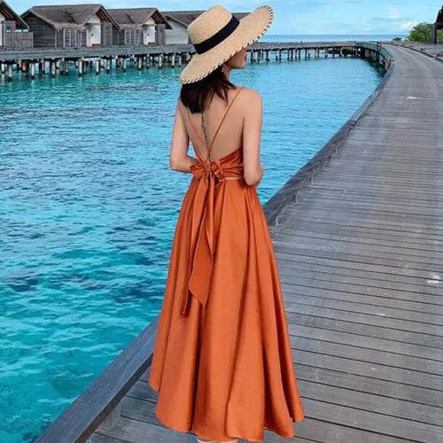 Load image into Gallery viewer, Evening Party Women Dress Cross V Neck Sexy Off Shoulder Beach Style Spaghetti Strap Dress Slim Backless Sexy Robe Femme Holiday
