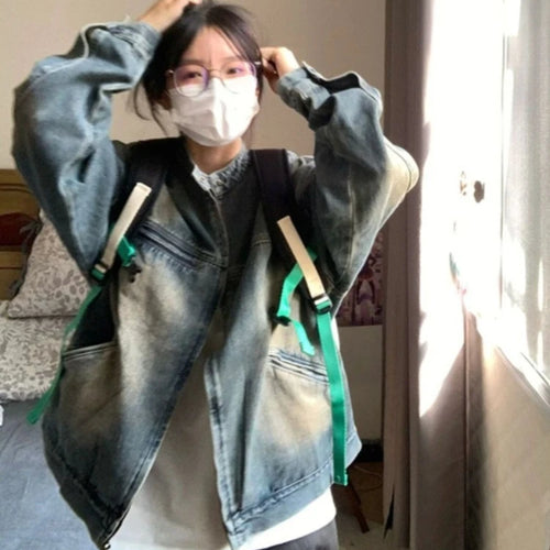 Load image into Gallery viewer, Streetwear Loose Casual Vintage Jeans Coats Cowboy Women Zipper Denim Jackets 2025 Y2k Aesthetic Grunge Fairy Harajuku Tops
