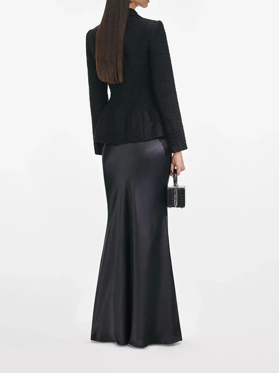 Slimming Elegant Two Piece Sets for Women Lapel Long Sleeves Tunic Spliced Buttons Top High Waist Skirt Set Female