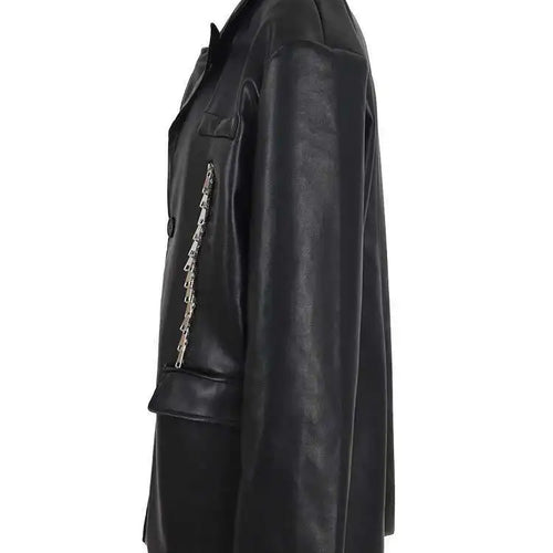 Load image into Gallery viewer, Women Black Pu Leather Zipper Big Size Casual Blazer New Lapel Long Sleeve Jacket Fashion Tide Spring Autumn 2025 CPG1010
