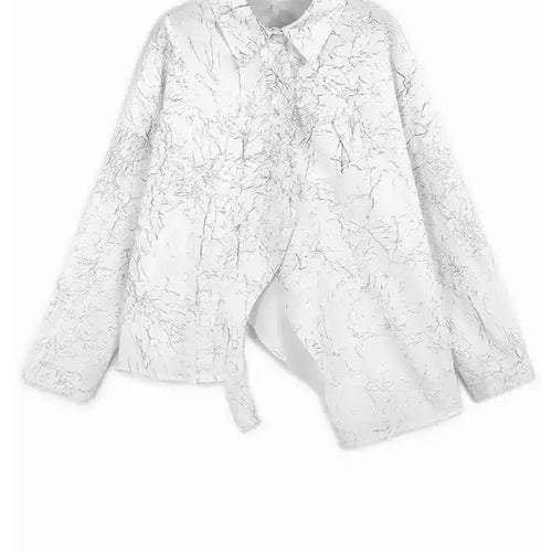 Load image into Gallery viewer, Women White Printed Irregular Big Size Pleated Blouse New Lapel Long Sleeve Shirt Fashion Tide Spring Autumn 2025 1DH8639
