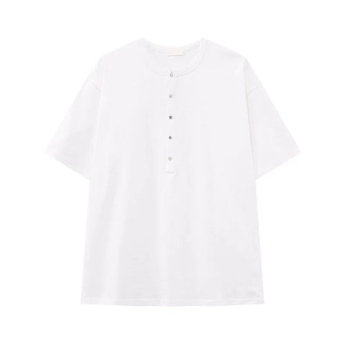 Load image into Gallery viewer, Men's Short Sleeve T-shirts New Summer Solid Color Casual Style Button Half Open Design Round Collar Loose Male Top 9W1600
