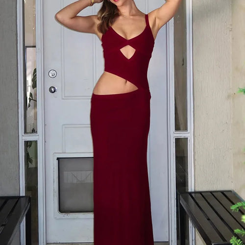 Load image into Gallery viewer, Hollow Out Backless Sexy Maxi Dress Women Gown Spaghetti Strap Sleeveless Irregular Slim Club Long Dress 2025 Summer
