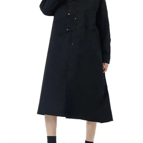 Load image into Gallery viewer, Women Rose Red Button Design Big Size Midi Shirt Dress New Lapel Long Sleeve Fashion Tide Spring Autumn 2025 1DH5165
