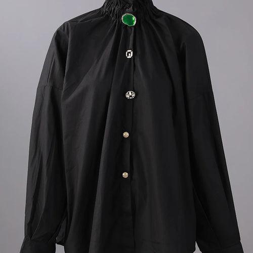 Load image into Gallery viewer, Women Big Size Button Decoration Blouse New Stand Collar Long Sleeve Loose Fit Shirt Fashion Spring Autumn 2025 1DD3478
