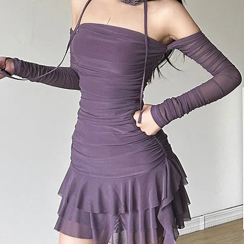 Load image into Gallery viewer, Autumn/Winter New Sexy One Line Neck Fashion Lace Up Wrap Hip Women Dress Ruffle Edge Tight Party Evening Dress
