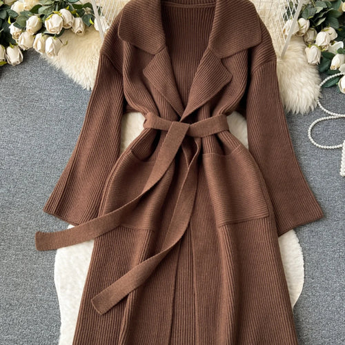 Load image into Gallery viewer, Korean New Autumn Winter Women Simplicity Solid Long Sleeves Vacation Bandage Cardigan Knitwear Sweater Coat Fashion Trend Thick

