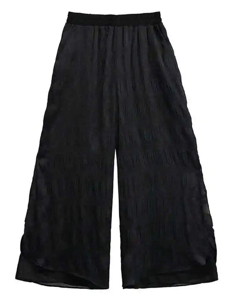 High Elastic Waist Black Pleated Chiffon Long Wide Leg Pants New Trousers Women Fashion Tide Spring Autumn 2025 1DH6500