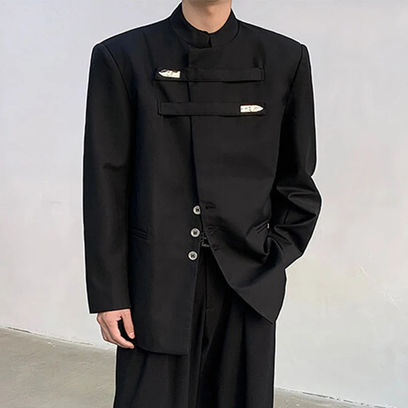 Men's Suit Jacket Stand Collar Solid Color Metal Buckle Design Loose Male Clothing Spring New Chinese Men Wear 9W1340