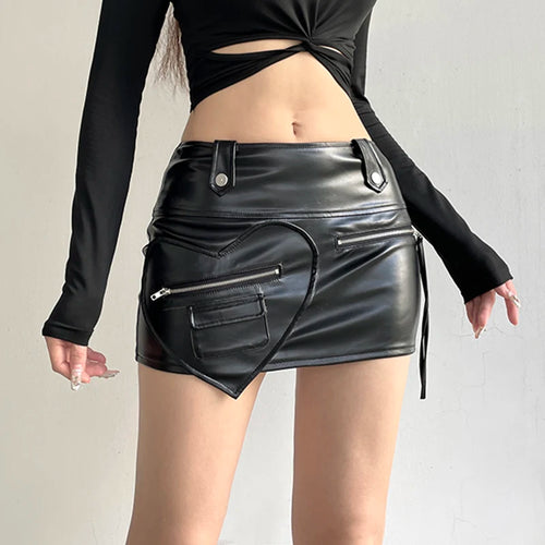 Load image into Gallery viewer, Streetwear Fashion Bodycon Leather Skirt Zipper Low Waisted Heart Shape Party Mini Skirt Ladies Hottie Club Outfits
