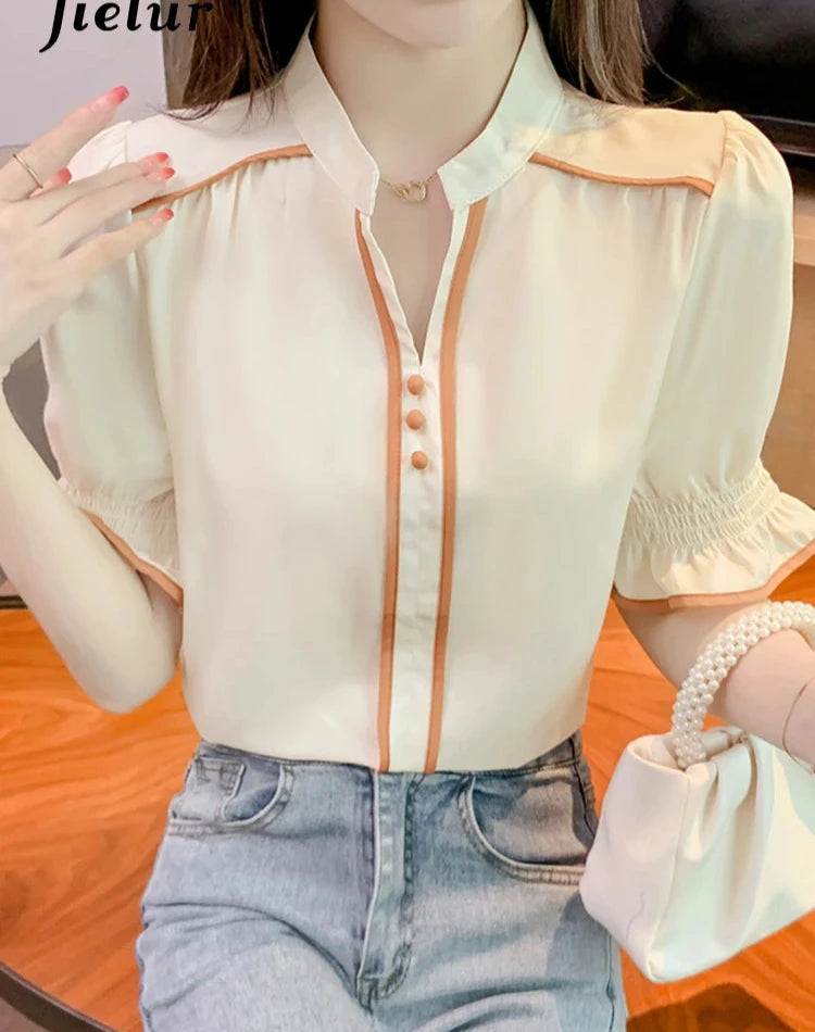 Spell Color French Style Women Blouse Princess Sleeve Summer Elegant Fashion Female Blouses Casual Simple Chic Workwear