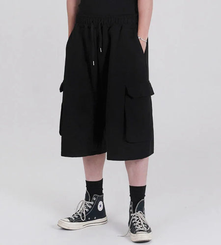 Men's Cargo Shorts New Summer Loose Solid Color Design Pants Korean Multi Pockets Stylish Niche Trendy Male Shorts 9W1640