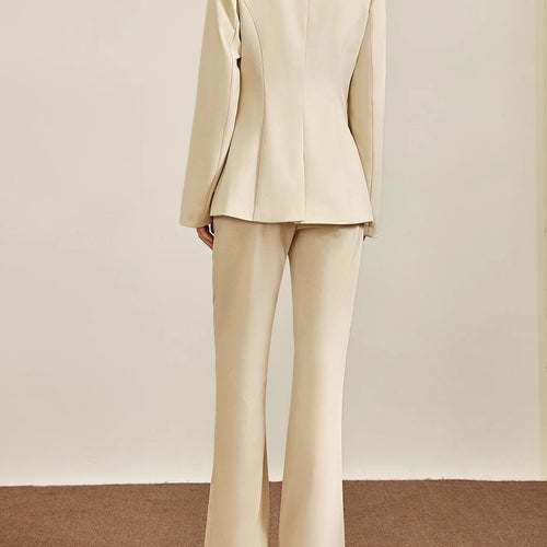 Load image into Gallery viewer, Slimming Temperament Two Piece Sets for Women V Neck Long Sleeves Spliced Button Blazer High Waist Pant Set Female
