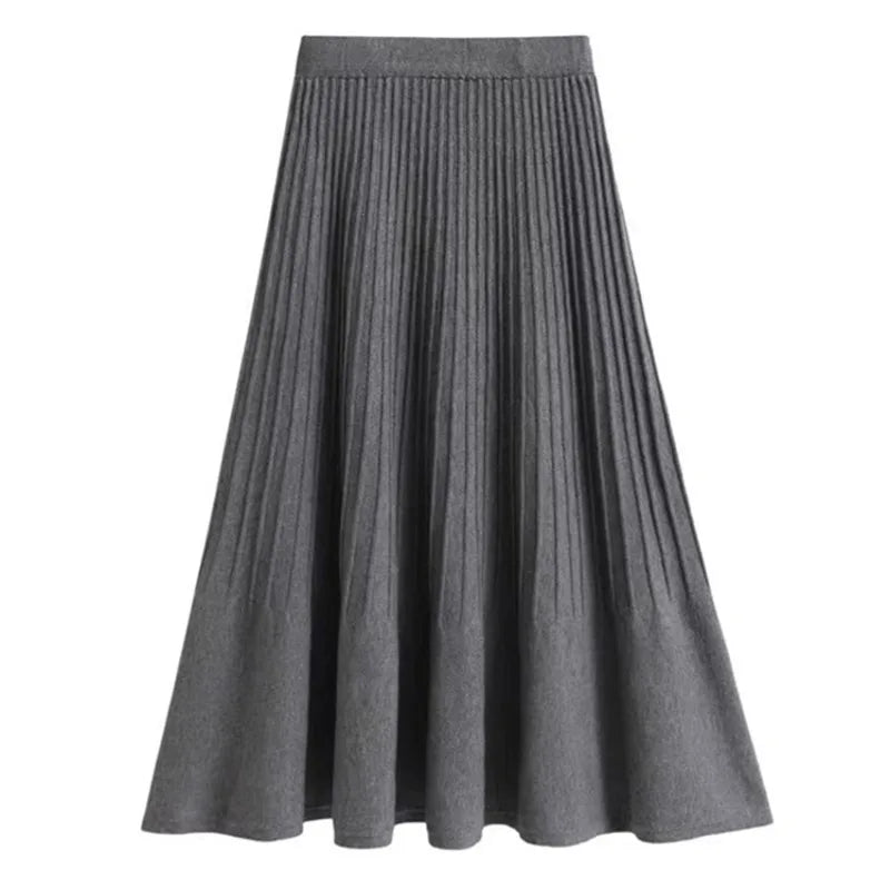 Autumn Winter Korean Fashion Solid Simple Pleated Long Skirt Women's 2024 Elegant High Waist Festival Woolen Skirt Trend Popular