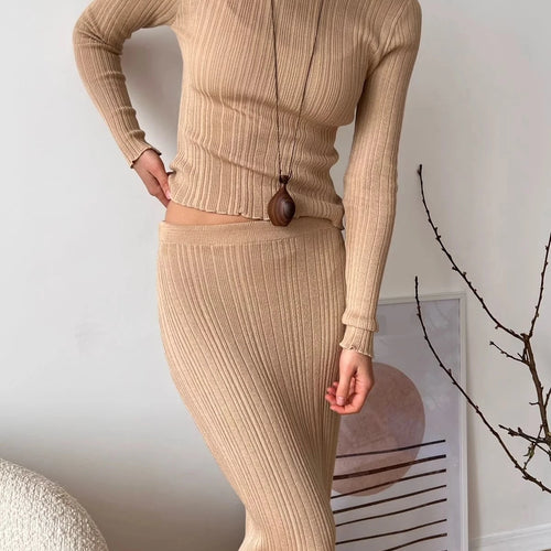 Load image into Gallery viewer, Elegant Knitted Sweater Long Sleeve Skirt Set Fashion Autumn/Winter New Women Two Piece Set Party Club Street Clothing
