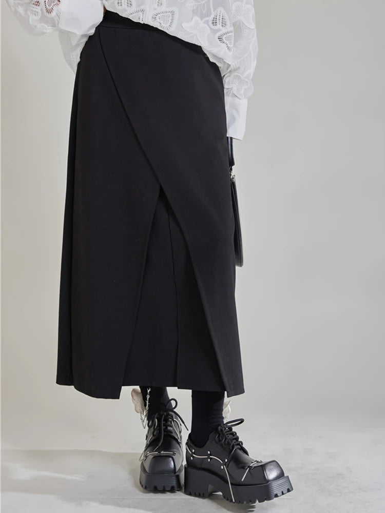 High Waist Black Irregular Slit Hem Spliced Elegant Half-body Skirt Women Fashion Tide New Spring Autumn 2025 1DH9887