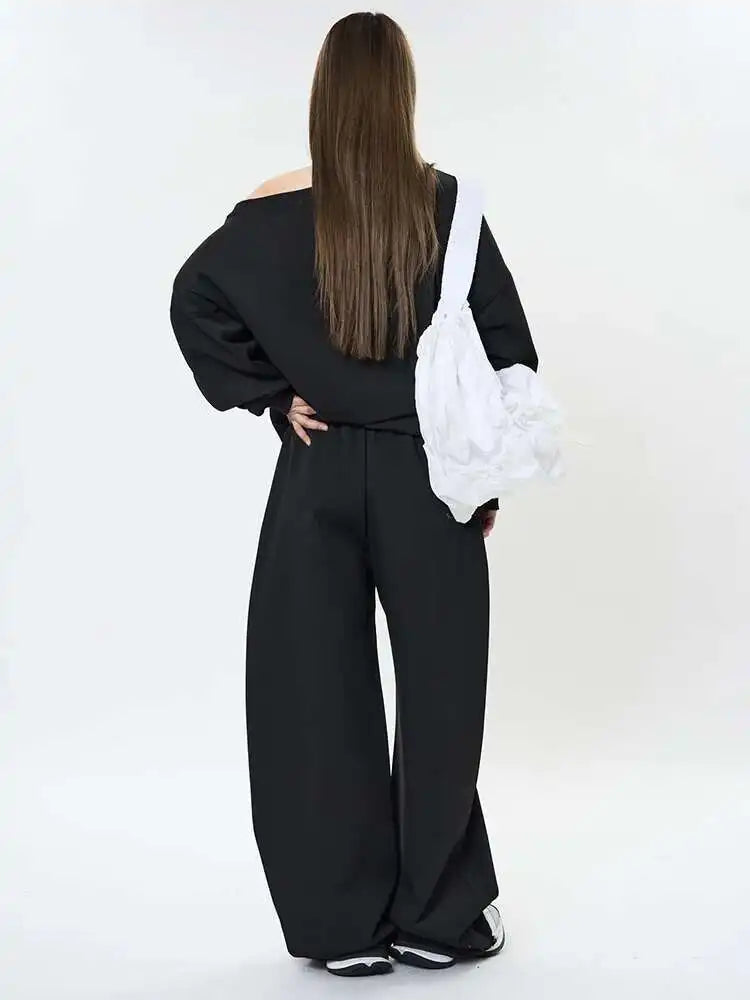 High Elastic Waist Black Drawstring Shaped Wide Leg Pants New Trousers Women Fashion Tide Spring Autumn 2025 1DH9584