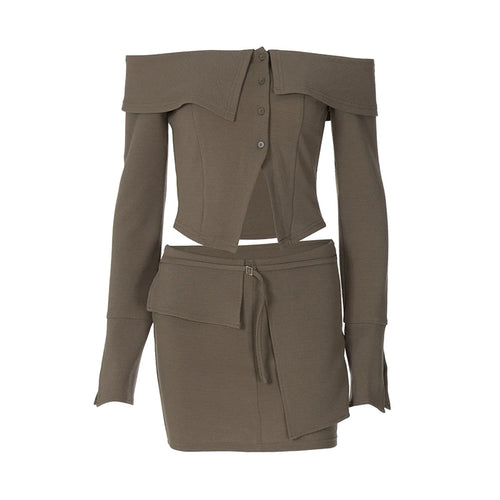 Load image into Gallery viewer, Sexy Two Piece Sets Women Off-shoulder Long Sleeve T-shirt And Mini Skirt Matching Sets Backless Sexy 2 Piece Sets
