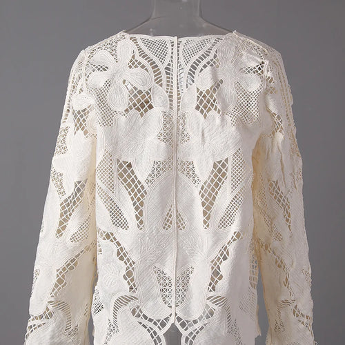 Load image into Gallery viewer, Women Beige Lace Hollow Out Big Size Elegant Blouse New V-neck Long Sleeve Shirt Fashion Tide Spring Autumn 2025 27X2858
