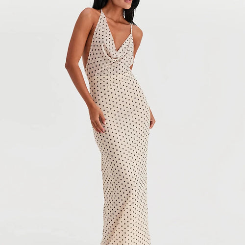 Load image into Gallery viewer, Spaghetti Strap Polka Dot Dress For Women Gown Fashion Irregular V Neck Sleeveless Backless Bodycon Club Long Dress
