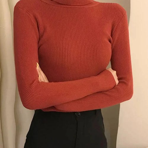 Load image into Gallery viewer, New 2025 Women Pullover Turtleneck Sweater Autumn Long Sleeve Slim Elastic Korean Simple Basic Cheap Jumper Solid Color Top
