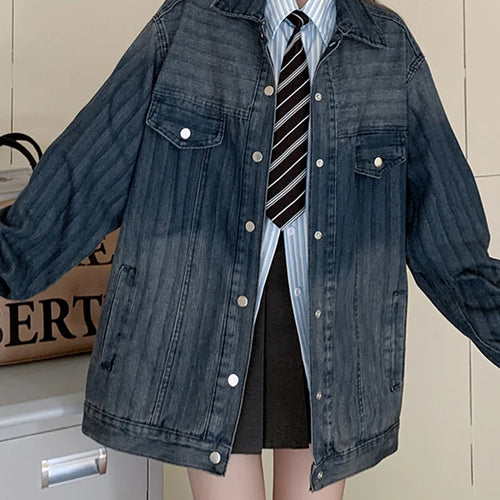 Load image into Gallery viewer, Autumn Women Vintage Striped Denim Coat Lapel Single Breasted Long Sleeve Loose Jacket Streetwear Gradient Women Top S-XL
