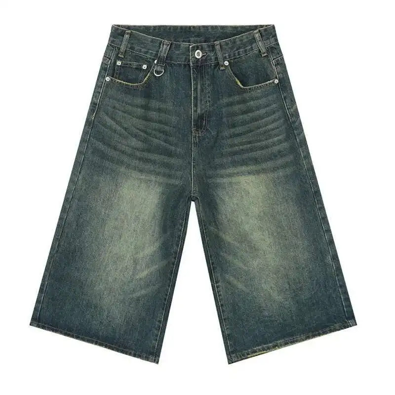 Vintage Men's Short Jeans Summer Loose Male Wide Leg Knee Length Denim Shorts New Washed Fashion Men  Bottoms 9A8825